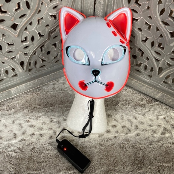 NWT! Demon Slayer fox mask LED lights Halloween party costume trick or treat - Picture 1 of 9
